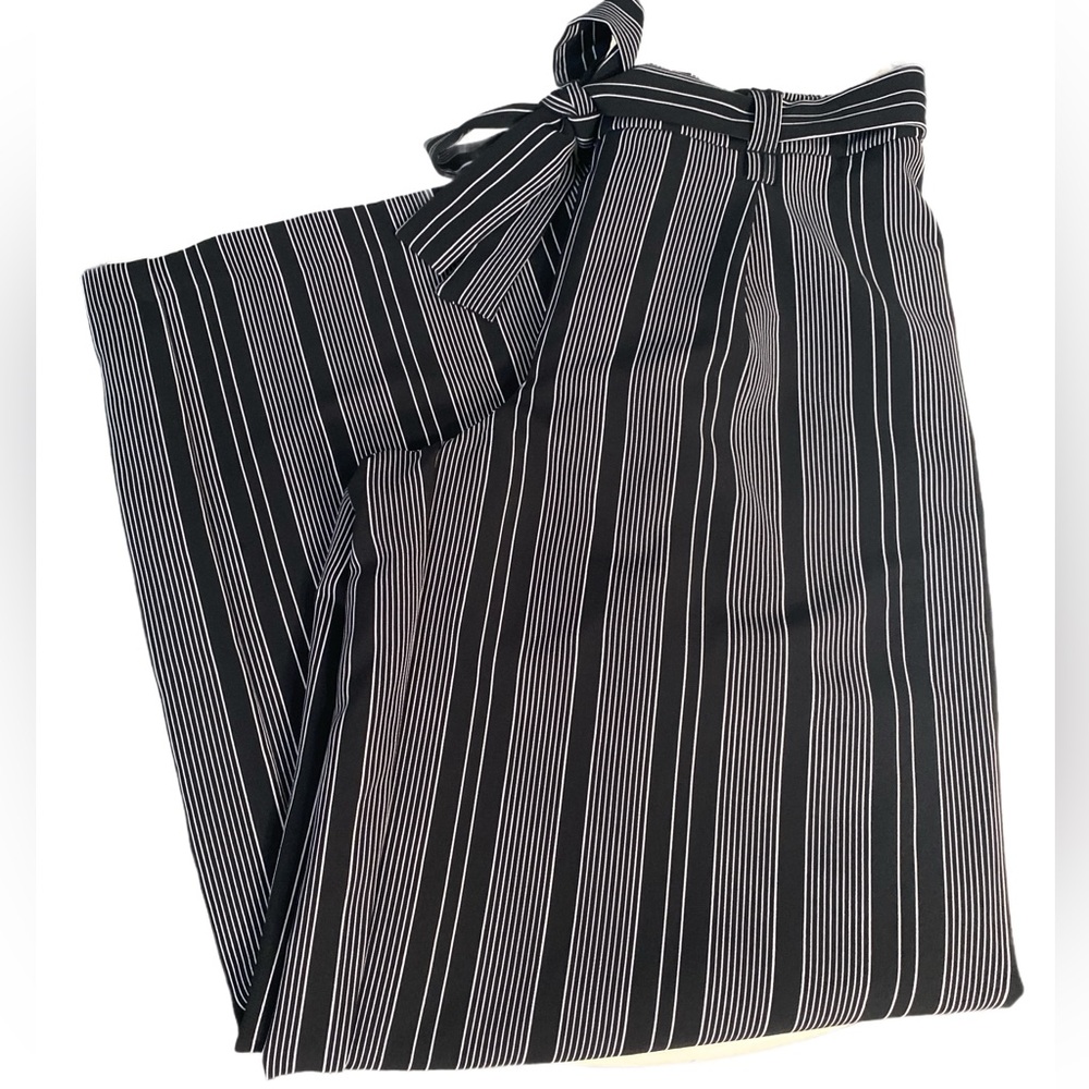 Adrienne Vittadini Wide-Leg Black White Striped Palazzo Pants Flowy Office‎ Sz 6